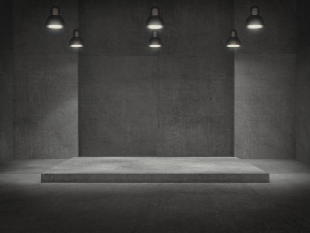 Empty room,Pedestal for display,Blank product stand with lamps light spot .3D rendering.