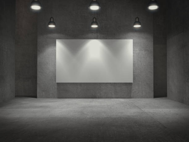 Empty frame in concrete room with lamps light spot.3D rendering. Empty frame in concrete room with lamps light spot.3D rendering. stereoscopic image photos stock pictures, royalty-free photos & images