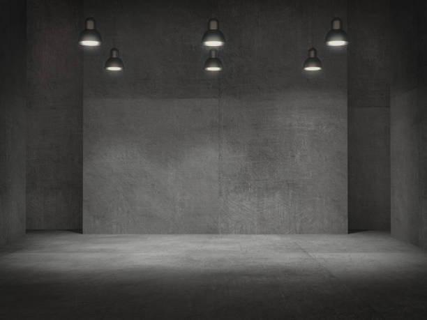 Empty room,Pedestal for display,Blank product stand with lamps light spot .3D rendering.