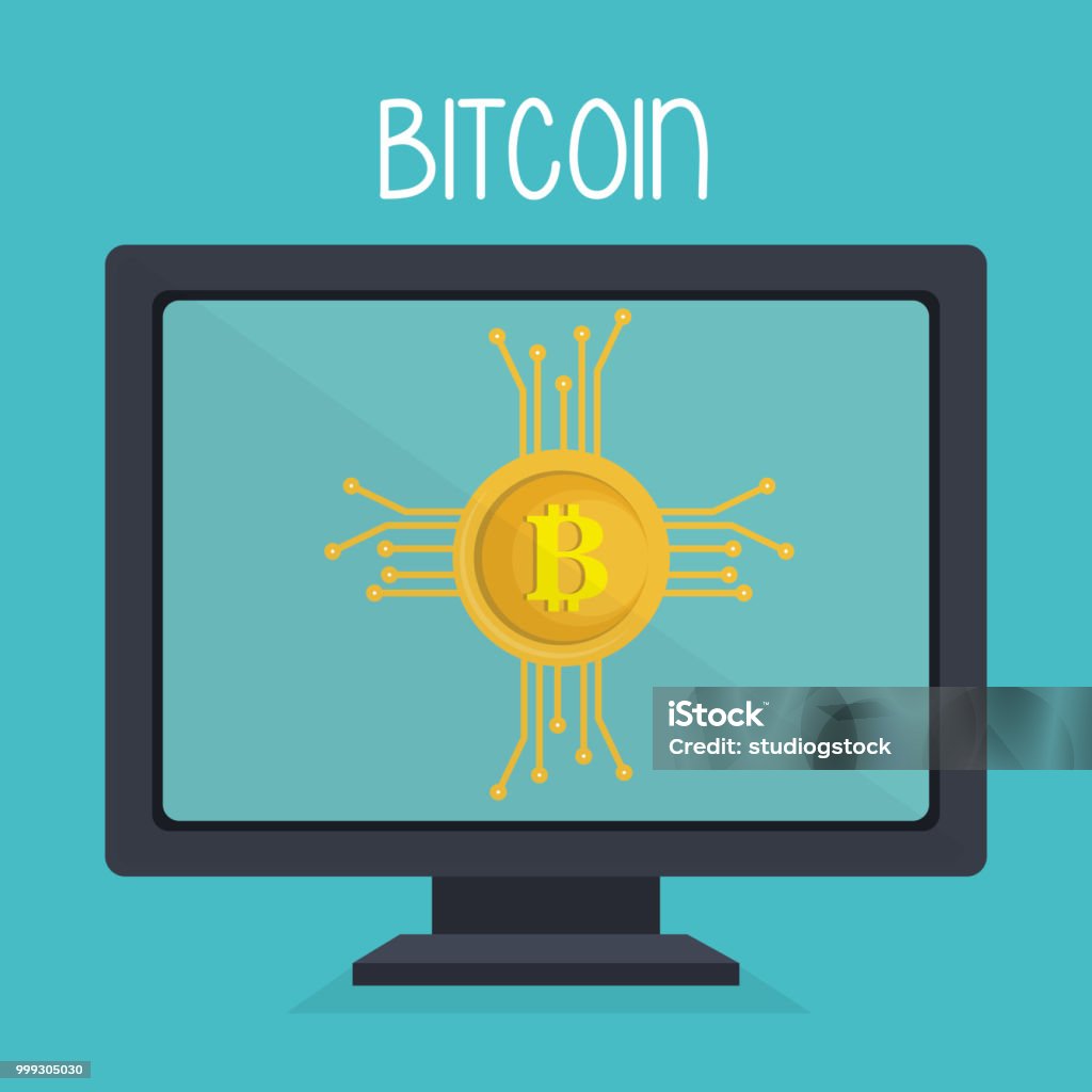 Bitcoin Computer Bank Bitcoin Business With Desktop Computer Stock Illustration - Download ...