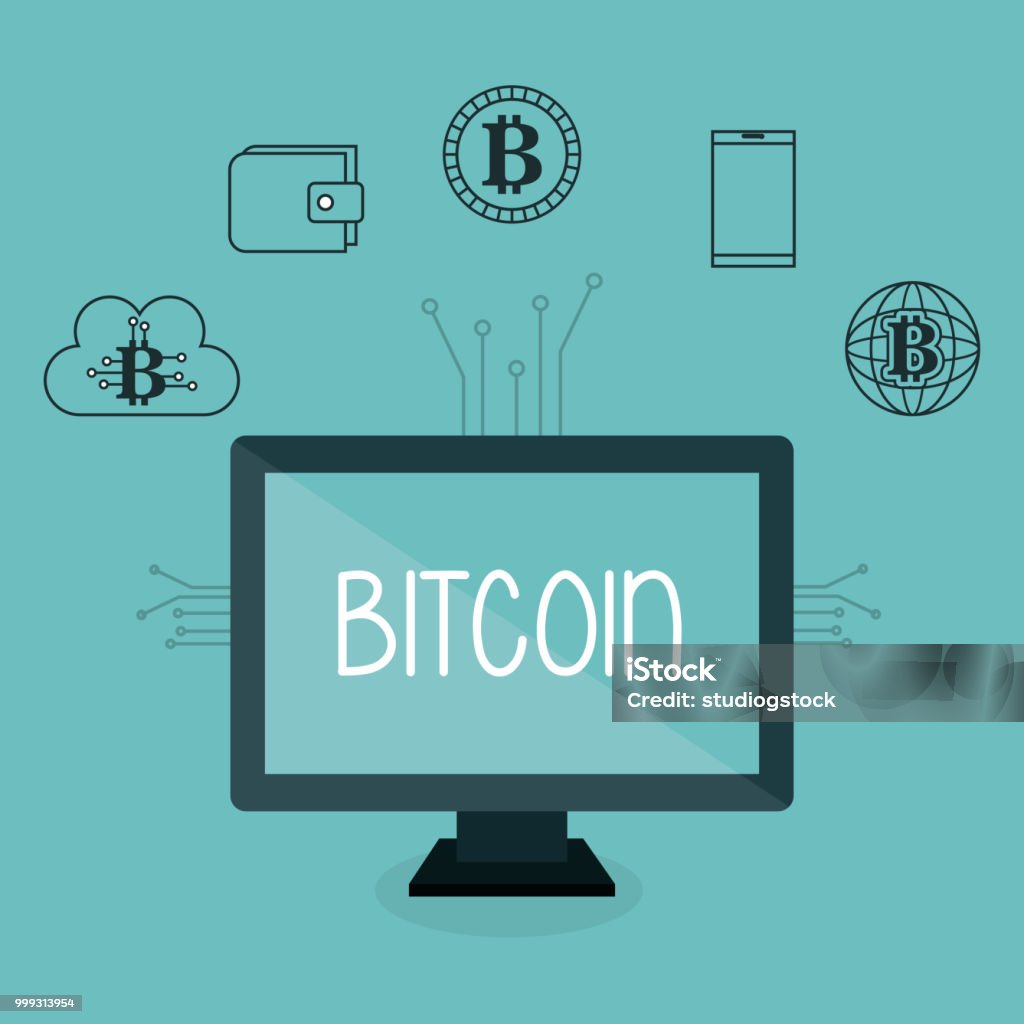 Bitcoin Computer Bank Bitcoin Business With Desktop Computer Stock Illustration - Download ...
