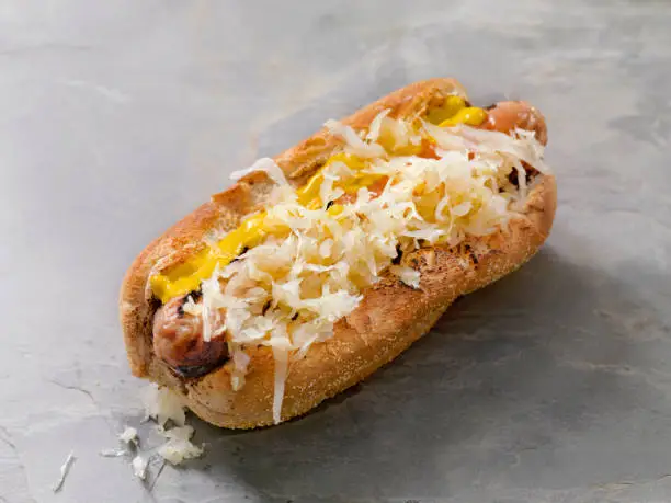 Mustard and Sauerkraut Bratwurst Dog