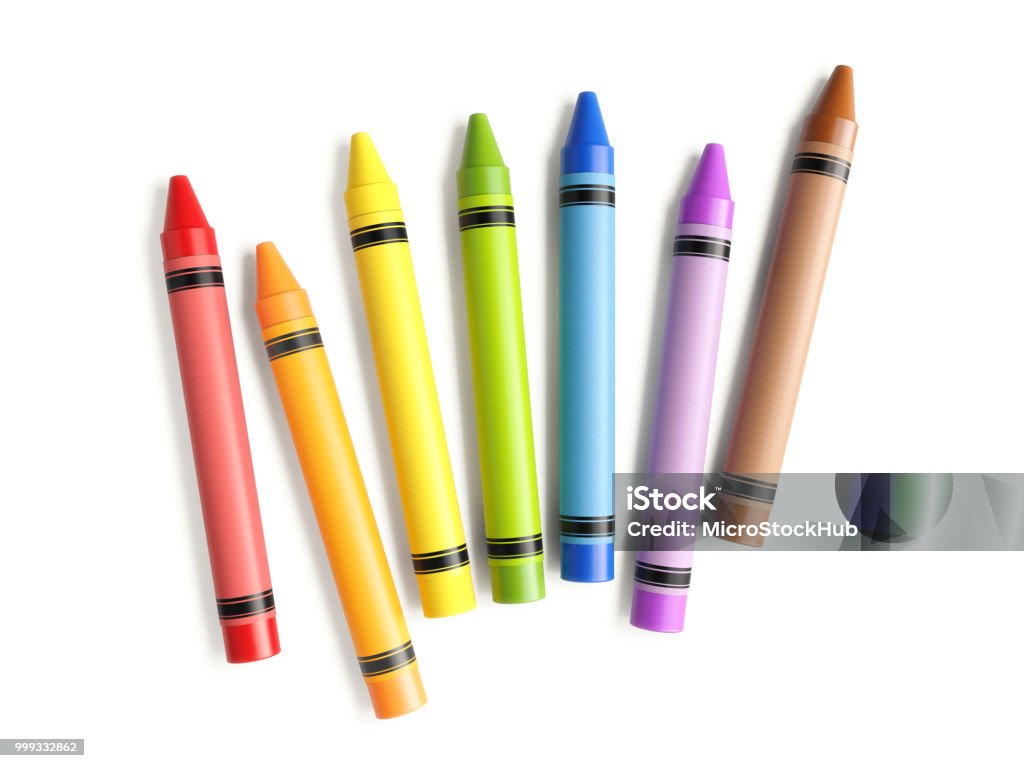 Colorful Crayons Scattered On White Background Colorful crayons scattered on white background. Horizontal composition with copy space. Crayon Stock Photo