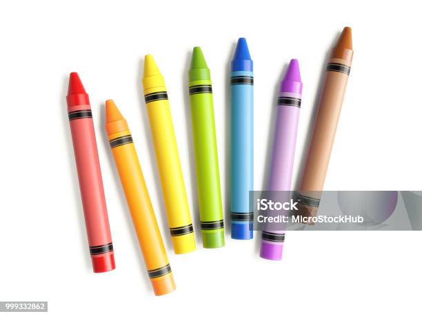 Colorful Crayons Scattered On White Background Stock Photo - Download Image Now - Crayon, White Background, Cut Out