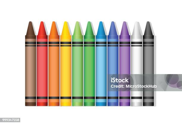 Crayon Set On White Background Stock Illustration - Download Image Now - Crayon, Vector, Colors