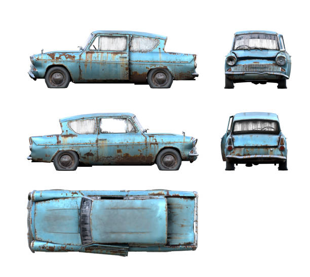 istock Set of 3d-renders of old rusty classical car 999355288