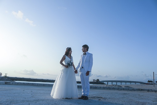 two asian couple just married