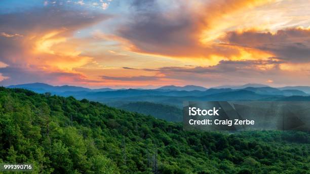 Summer Sunset Off The Blue Ridge Parkway At The Flat Rock Overlook Stock Photo - Download Image Now