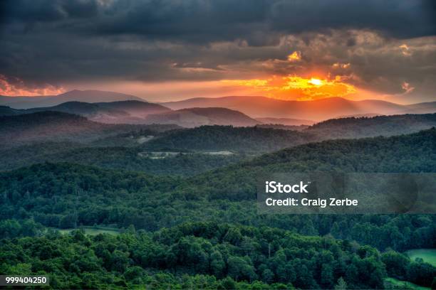 Summer Sun Setting On The Blue Ridge Mountains In North Carolina Stock Photo - Download Image Now