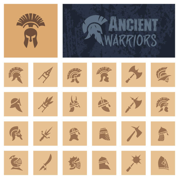 Ancient Warriors Set of Ancient Warrior Icons roman army stock illustrations