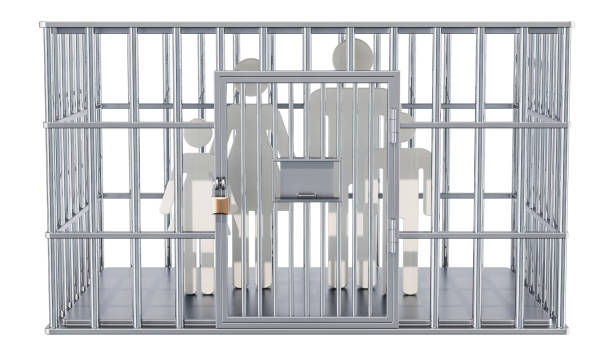 istock Steel cage, prison cell with family. 3D rendering isolated on white background 999432206