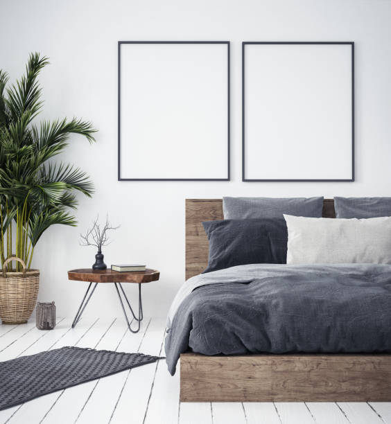 istock Mock up poster in bedroom interior,ethnic style 999446088