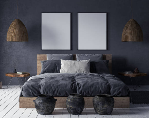 istock Mock up poster in bedroom interior,ethnic style 999446092