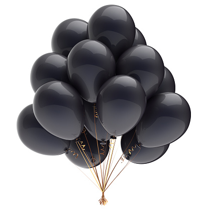 bunch of party balloons black birthday decoration classic. 3d rendered illustration