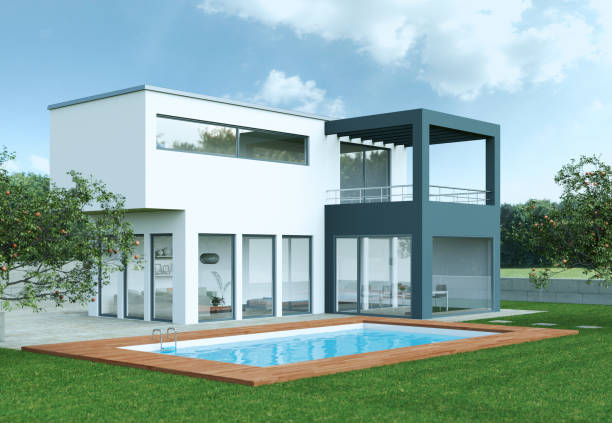 istock modern Luxury Villa with Pool 3d Illustration 999460094