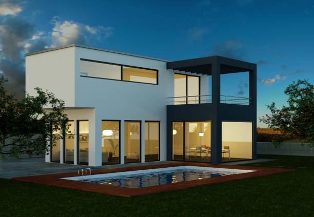 istock modern Luxury Villa with Pool 3d Illustration 999462264
