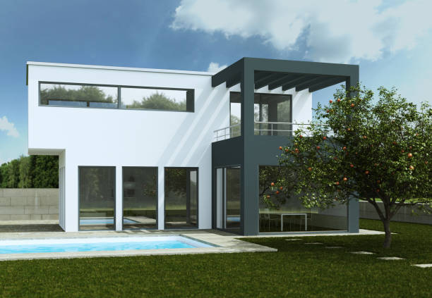 istock modern Luxury Villa with Pool 3d Illustration 999462516