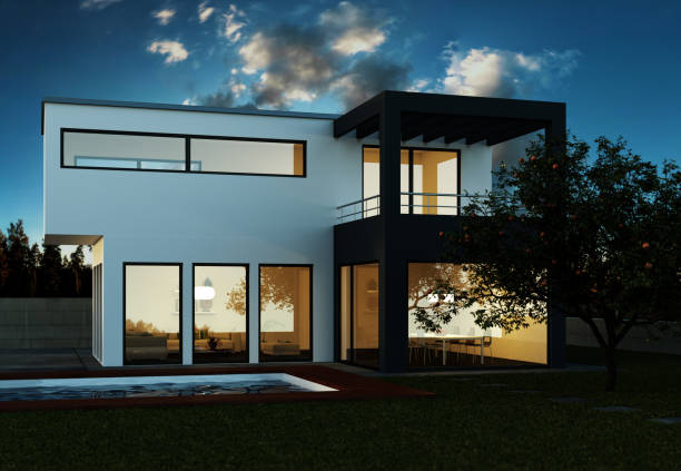 istock modern Luxury Villa with Pool 3d Illustration 999462878