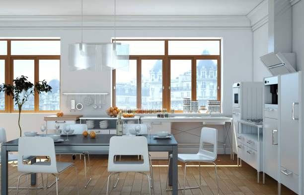 istock White modern kitchen in a house with a beautiful design 999464348