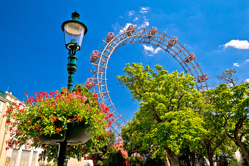 Prater Riesenrad gianf Ferris wheel in Vienna view, park in capital of Austria