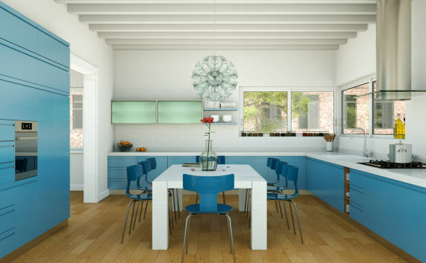 istock blue modern kitchen in a house with a beautiful design 999493726