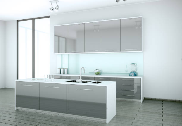 istock Grey modern kitchen in a house with a beautiful design 999506498