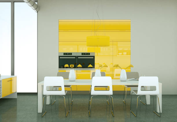 istock Yellow modern kitchen in a loft with a beautiful design 999510272