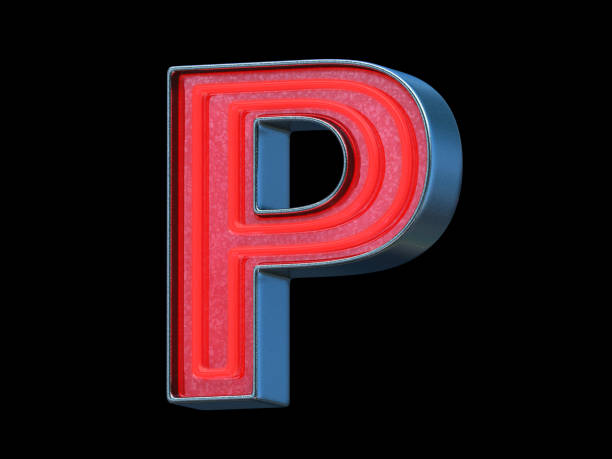 roter neon schrift - buchstabe p - letter p alphabet three dimensional shape red stock-fotos und bilder