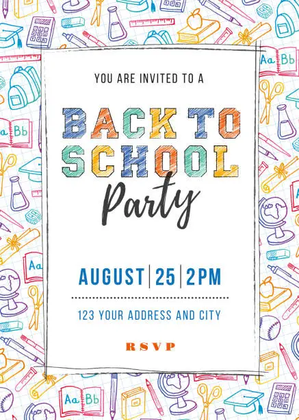 Vector illustration of Back to School Party Invitation Template