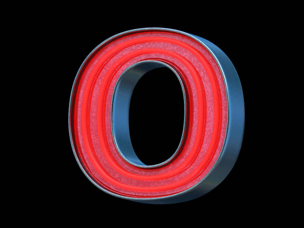 Red neon font - Letter O Red neon font with metallic body - Letter O, black background, 3d render 3d red letter o stock pictures, royalty-free photos & images