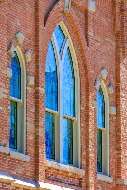 istock Stain glass decorative windows on church 999597222