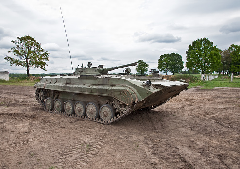infantry fighting vehicle at the key point stock photo