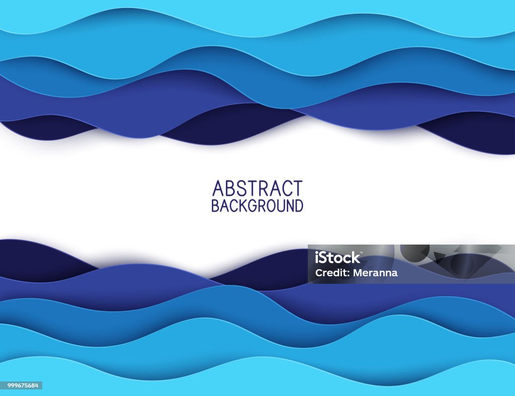 Paper art cartoon abstract waves. Paper carve background. Modern origami design template. Vector illustration. 3d paper layers, sea waves Wave - Water stock vector