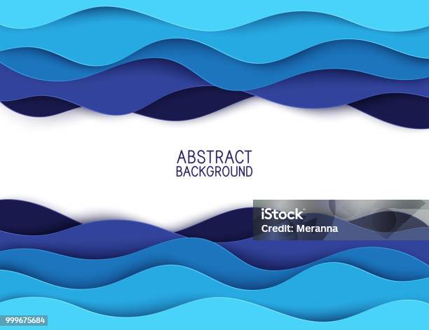 Paper Art Cartoon Abstract Waves Paper Carve Background Modern Origami Design Template Vector Illustration 3d Paper Layers Sea Waves Stock Illustration - Download Image Now