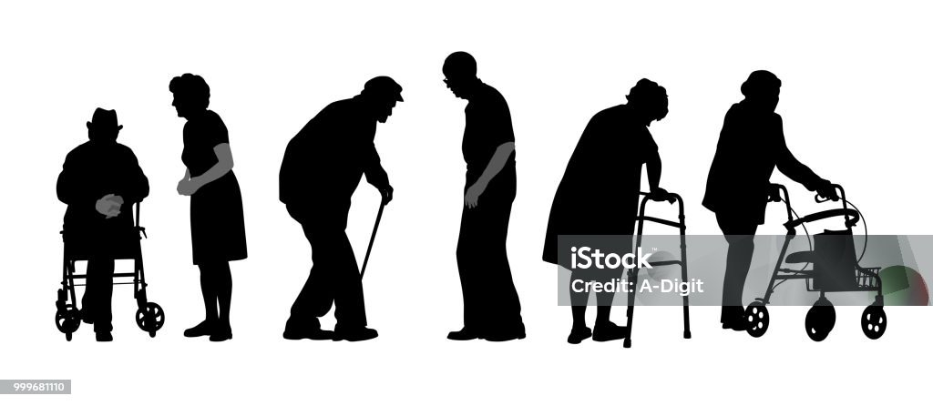 Stubborn Seniors group of elderly people strugglin with mobility Senior Adult stock vector