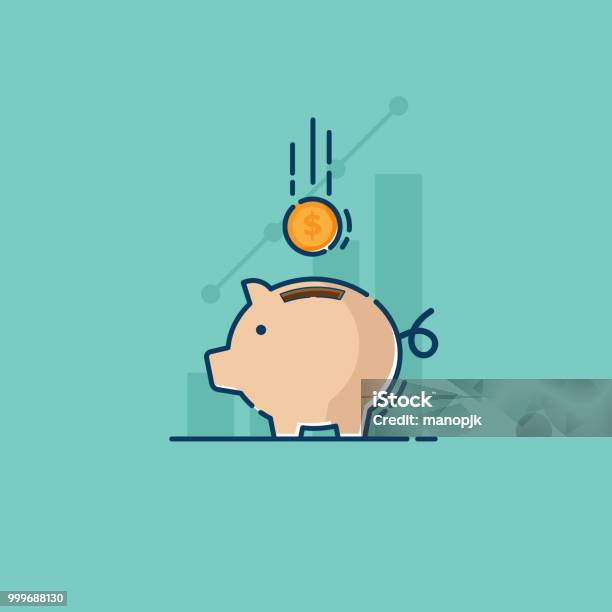 Saving With Piggy Bank And Coin Stock Illustration - Download Image Now - Savings, Investment, Concepts