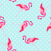 istock Cute flamingo seamless pattern with polka dot background 999700138