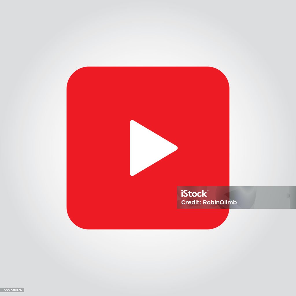 Square Play Button Icon Vector illustration of a red and white play button symbol on a gray gradient background. Play Button stock vector