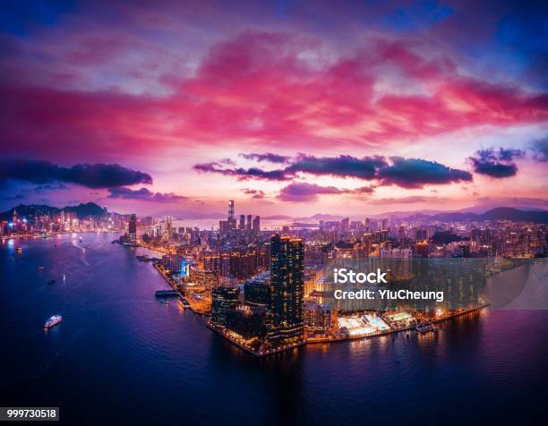 Cityscape Of Hong Kong China In Magic Hour Stock Photo - Download Image Now - Hong Kong, Urban Skyline, Sunset