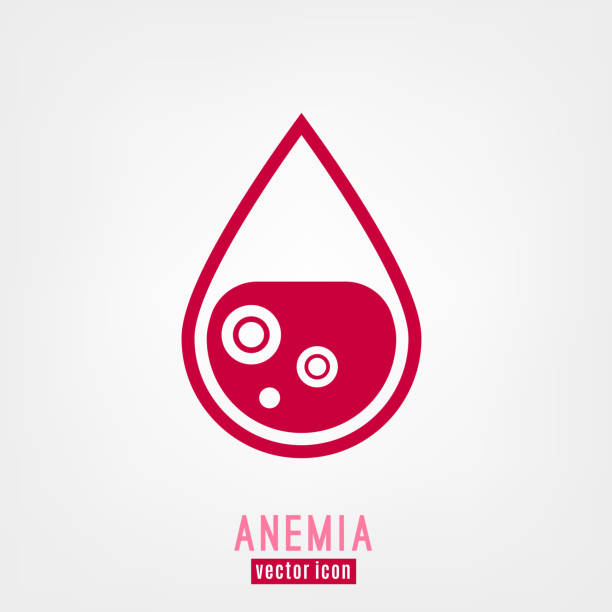 Anemia and Hemophilia icon Anemia and Hemophilia icon. Drop of blood with blood cells isolated on white background in flat style. Haemophilia disease awareness symbol. Vector illustration. anemia stock illustrations