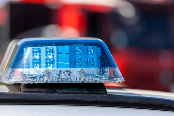 istock Blue light bar on a german police car 999746898