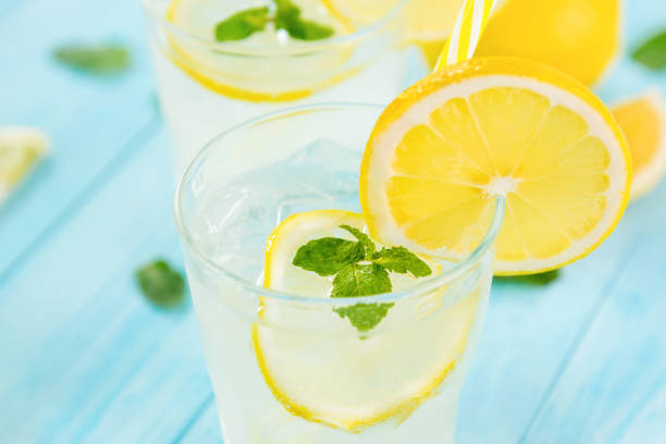 istock Refreshing drinks for summer, cold  lemonade juice with sliced fresh lemons 999756388