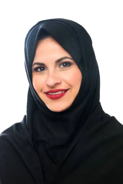 Smiling Muslim Mature Woman on white background