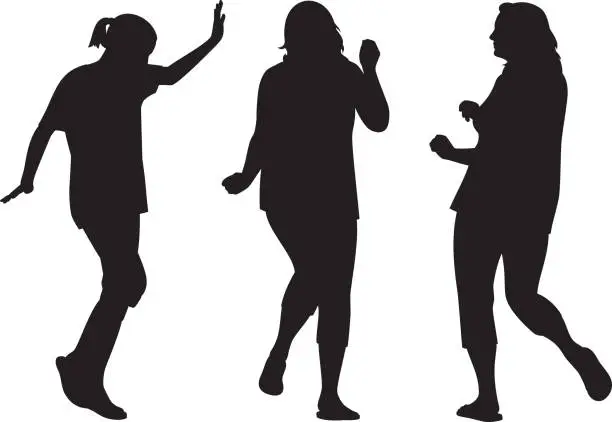 Vector illustration of Three Women Dancing Silhouettes