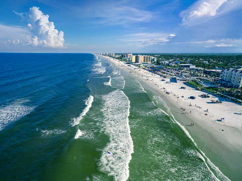 Aerial view of beautiful summer day in New Smyrna Beach, Florida.