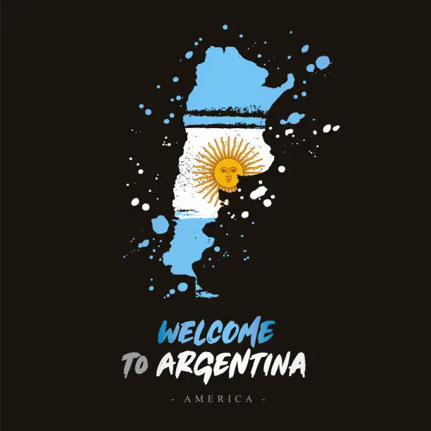 Vector illustration of Welcome to Argentina. America. Flag and map