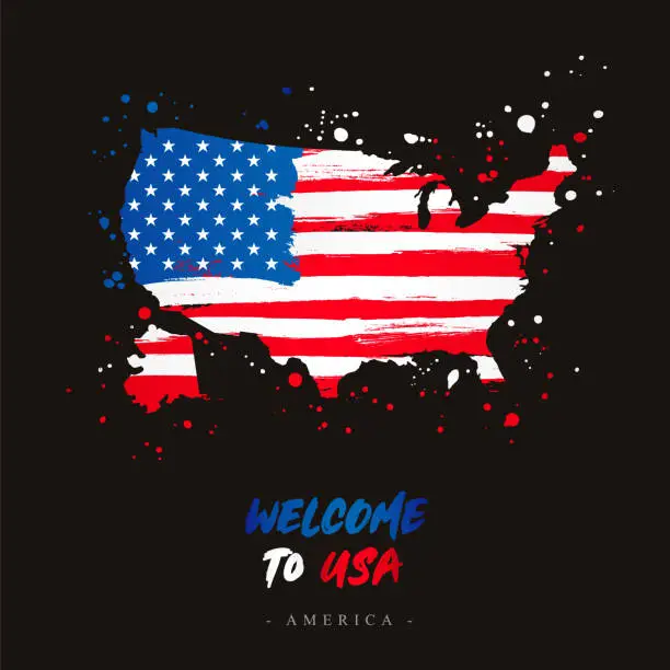 Vector illustration of Welcome to USA. America. Flag and map