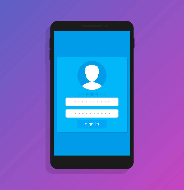 istock Login to application account on smartphone, flat design style isolated on ultraviolet background. Vector illustration 999788592