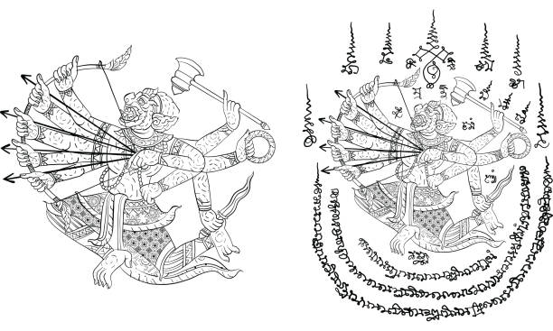 thai traditional tattoo thai traditional painting hanuman tattoo stock illustrations