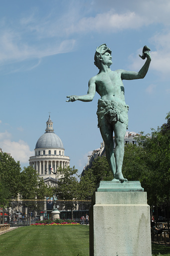 statue in front of the French Senate, housed in the Luxembourg Palace at Jardin du Luxembourg, the second largest public park in Paris; Paris, France